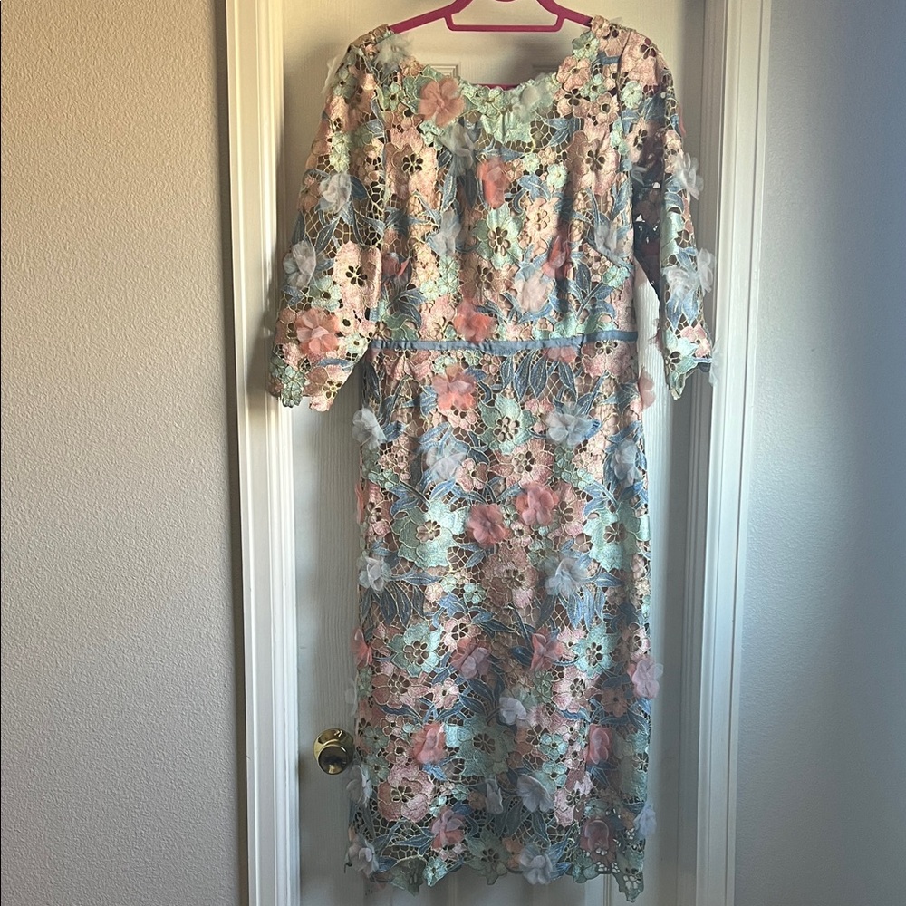 Pastel Floral Lace Midi Dress